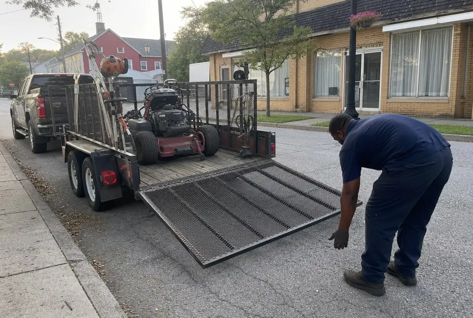 Worker lowering the trailer ramp at the start of the day